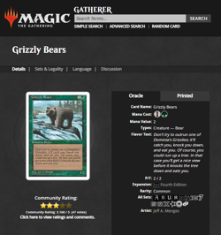 1995 MtG Magic The Gathering Fourth Core 4th Edition Grizzly Bears Vintage Card - Image 3