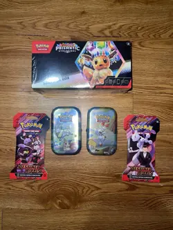 Pokemon Cards (2) Tins (2) Destined Rivals Packs (1) Prismatic Suprise Box - Image 1
