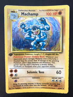 Pokemon Machamp 8/102 Base Set 1st Edition Holo Card MP, Shadowed - WotC TCG - Image 1