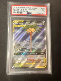 2019 Pokemon Sun & Moon Unified Minds #215 Rowlet & Alolan Exeggutor PSA 7 - Image 1