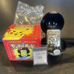 23K Gold Plated PIKACHU Trading Card 1999 Burger King Pokemon Ball Complete - Image 1
