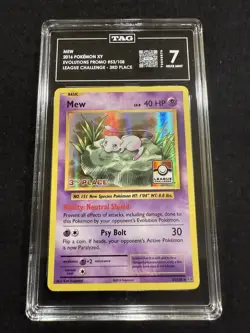 Pokemon Mew Holo 53/108 Evolutions 3rd Place League Challenge Promo in a TAG 7! - Image 1