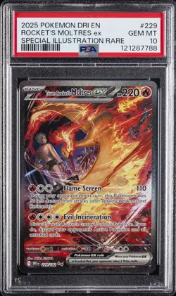 2025 POKEMON DRI EN-DESTINED RIVALS #229 TEAM ROCKET'S MOLTRES EX PSA 10 - Image 1