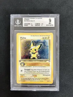 PICHU-HOLO GERMAN-1ST EDITION POKEMON DEUTSCH NEO GENESIS 2001 BGS 9 MINT SWIRL! - Image 1