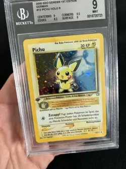 PICHU-HOLO GERMAN-1ST EDITION POKEMON DEUTSCH NEO GENESIS 2001 BGS 9 MINT SWIRL! - Image 3