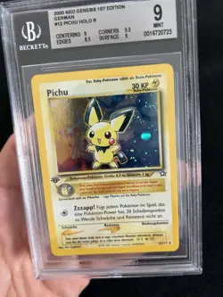 PICHU-HOLO GERMAN-1ST EDITION POKEMON DEUTSCH NEO GENESIS 2001 BGS 9 MINT SWIRL! - Image 4