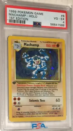 1999 WOTC Pokemon Game Original Base Set PSA 4 Machamp 1st Edition HOLO #8 - Image 1