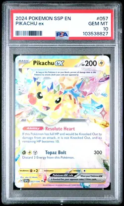 2024 POKEMON SSP EN-SURGING SPARKS #057 PIKACHU EX PSA 10 - Image 1