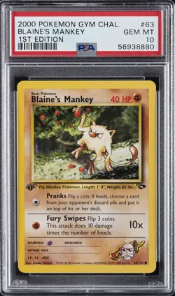 2000 POKEMON GYM CHALLENGE 1ST ED #63 BLAINE'S MANKEY PSA 10 - Image 1