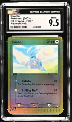 CGC 9.5 Mint + Swablu Reverse Holo EX Dragon Pokemon 2003 Vintage #75/97 - Image 2