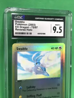CGC 9.5 Mint + Swablu Reverse Holo EX Dragon Pokemon 2003 Vintage #75/97 - Image 4