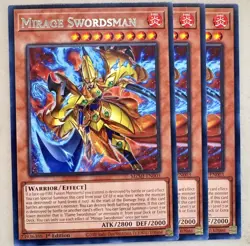 Yugioh! 3x Mirage Swordsman MZMI-EN003 Rare 1st Ed NM - Image 1