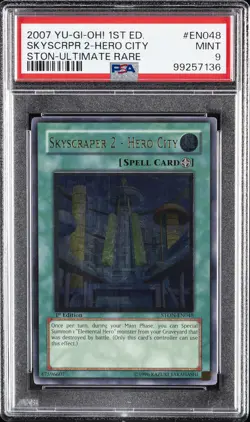 2007 YU-GI-OH! STON-STRIKE OF NEOS #EN048 SKYSCRAPER 2-HERO CITY PSA 9 - Image 1