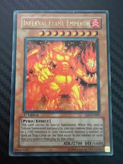 Yugioh Infernal Flame Emperor SD3-EN001 1st Edition Ultra Rare DMG - Image 1