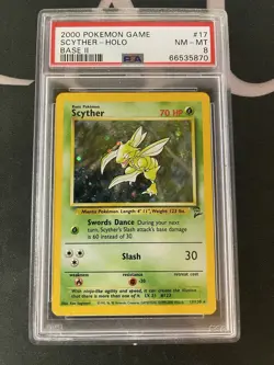 Pokemon Base Set 2 II Scyther 17/130 Holo Card PSA 8 NM-MT Graded WOTC 2000 Card - Image 1