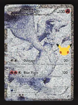 Reshiram 113/114 Pokemon Celebrations Black & White Holo Full Art Card - Image 1