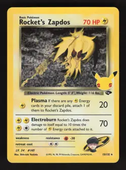 Rocket's Zapdos 15/132 Pokemon Celebrations Classic Collection Holo Card - Image 1