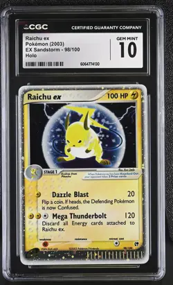 CGC 10 GEM MINT Raichu ex 2003 EX Sandstorm 98/100 Holo Pokemon Card - Image 1