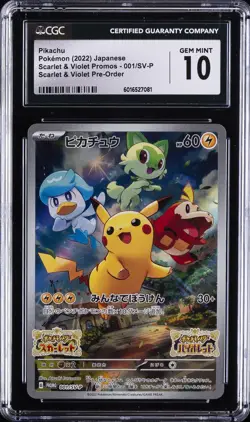 2022 POKEMON JPN S&V PROMOS, SCARLET & VIOLET PRE-ORDER PIKACHU CGC 10 GEM MINT - Image 1