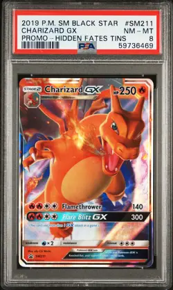 2019 POKEMON SM BLACK STAR PROMO HIDDEN FATES TINS #SM211 CHARIZARD GX PSA 8 - Image 1