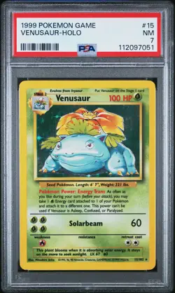 1999 POKEMON BASE SET UNLIMITED #15 VENUSAUR-HOLO PSA 7 - Image 1