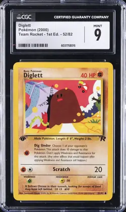 2000 POKEMON TEAM ROCKET - 1ST ED. #52/82 DIGLETT CGC 9 - Image 1