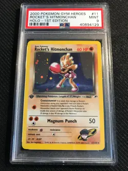 PSA 9 MINT Rocket's Hitmonchan 11 Gym Heroes 1st Edition Holo Pokemon Card - Image 1