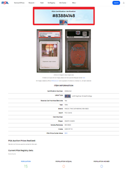 1994 MTG Magic the Gathering Revised Death Ward PSA 10 Gem Mint POP 15 - Image 3