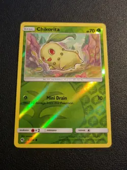 REVERSE HOLO Pokemon Card TCG Sun & Moon Lost Thunder Chikorita 6/214 - Image 1