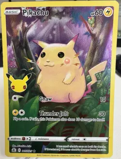 Pokemon SWSH Celebrations Pikachu Full Art Holo Card 005/025 NM Condition - Image 1