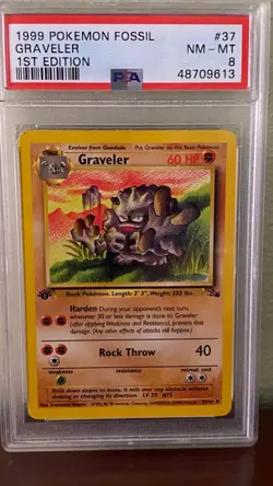 Graveler Fossil 1st Edition 1999 Pokemon Card #37 PSA 8 NM-MT Near Mint -Mint - Image 1