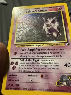Sabrina’s Gengar HOLO Unlimited Pokemon Gym Heroes WOTC LP/EX NO CREASES/BENDS - Image 2