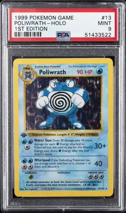 1999 POKEMON BASE SET 1ST EDITION SHADOWLESS #13 POLIWRATH HOLO PSA 9 - Image 1