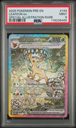 2025 Pokemon PRE Prismatic Evolutions Leafeon EX #144/131 SIR FA PSA 9 Mint - Image 1