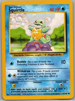 Squirtle 63/102 Non Holo Base Set - Pokemon Card - LP - Image 1