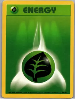 Grass Energy 99/102 Non Holo Base Set - Pokemon Card - LP - Image 1