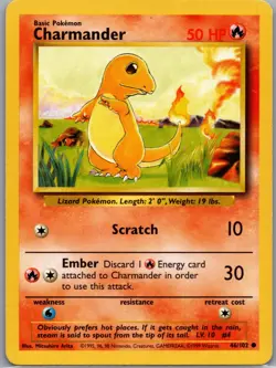 Charmander 46/102 Non Holo Base Set - Pokemon Card - LP - Image 1