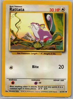 Rattata 61/102 Non Holo Base Set - Pokemon Card - LP - Image 1