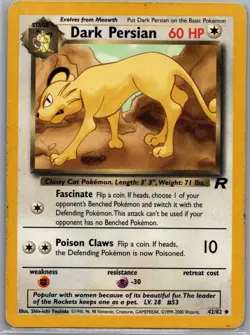 Dark Persian 42/82 Non Holo Team Rocket - Pokemon Card - LP - Image 1