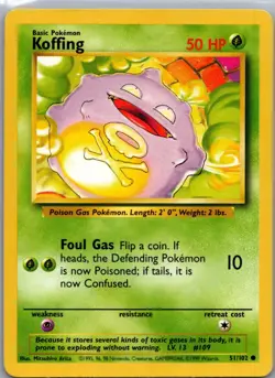 Koffing 51/102 Non Holo Base Set - Pokemon Card - LP - Image 1