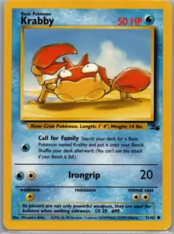Krabby 51/62 Non Holo Fossil - Pokemon Card - LP - Image 1