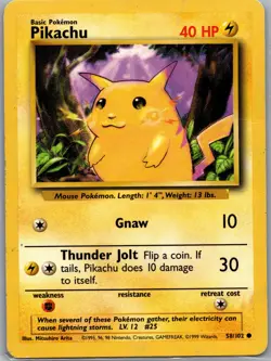 Pikachu 58/102 Non Holo Base Set - Pokemon Card - LP - Image 1
