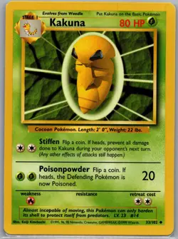Kakuna 33/102 Non Holo Base Set - Pokemon Card - LP - Image 1