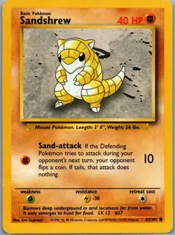 Sandshrew 62/102 Non Holo Base Set - Pokemon Card - LP - Image 1