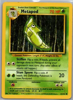 Metapod 54/102 Non Holo Base Set - Pokemon Card - LP - Image 1