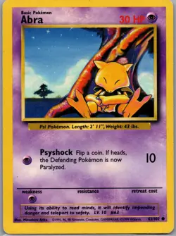 Abra 43/102 Non Holo Base Set - Pokemon Card - LP - Image 1