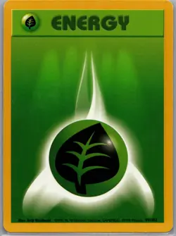 Grass Energy 99/102 Non Holo Base Set - Pokemon Card - LP - Image 1