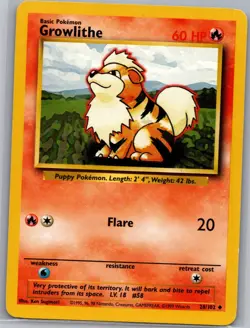 Growlithe 28/102 Non Holo Base Set - Pokemon Card - LP - Image 1