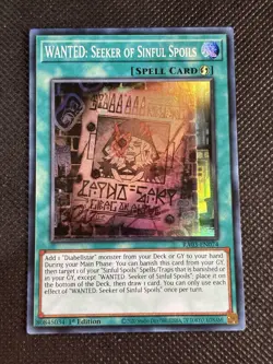 YuGiOh! - WANTED: Seeker of Sinful Spoils RA03-EN074 Super Rare 1st Edition NM - Image 1