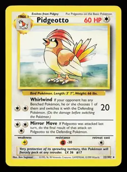 Pidgeotto 22/102 Rare Base Set Pokemon Card - Image 1